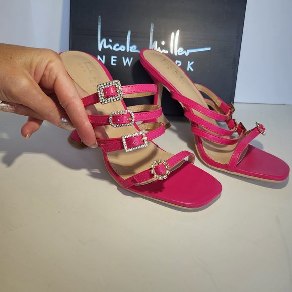 Nicole Miller Hot Pink Wink Strappy Bling Sandals/Heels - Picture 1 of 14